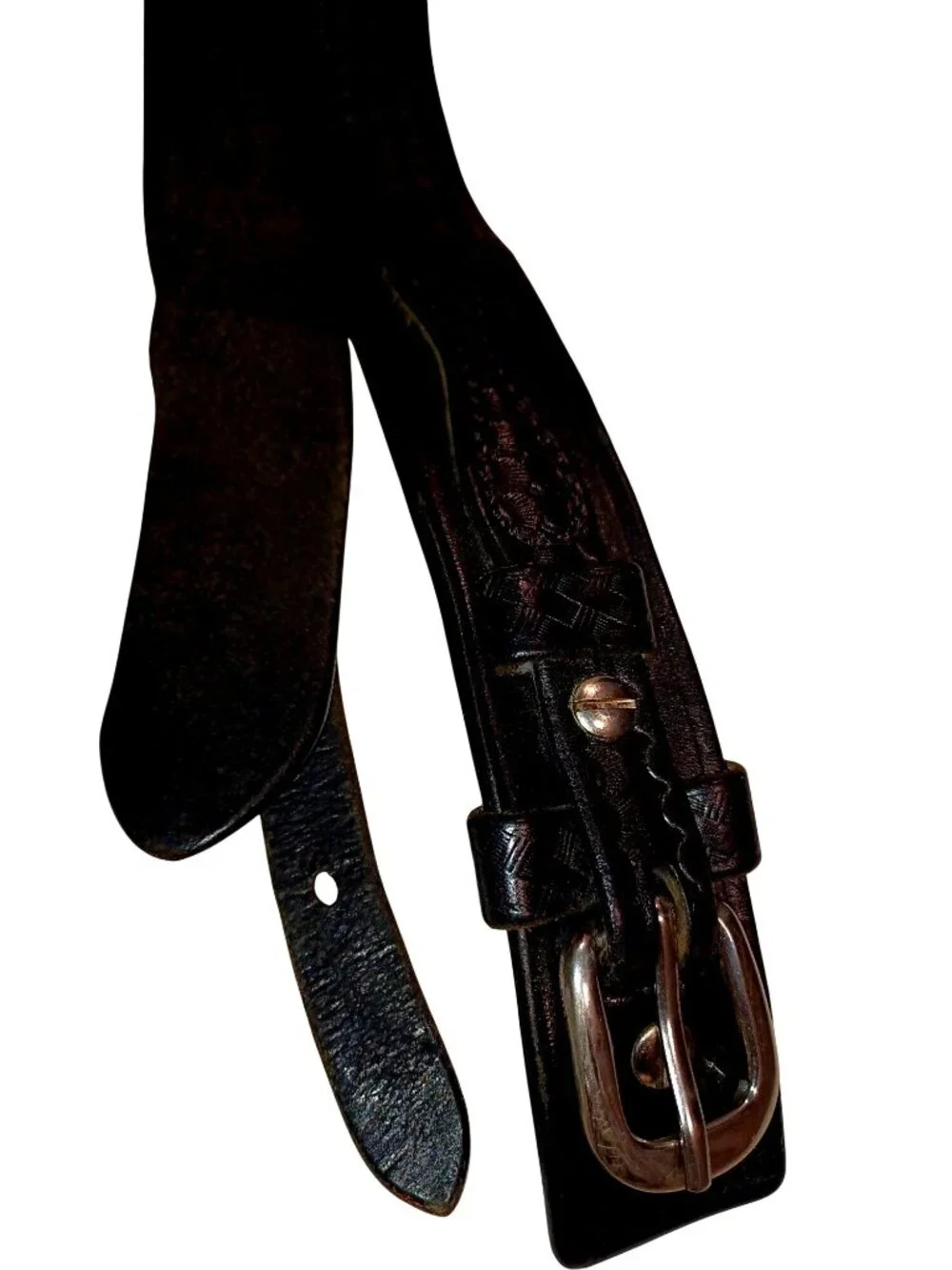 Belt Western Billet Black Ranger Basket Weave Leather Solid Brass Buckle Mens 42